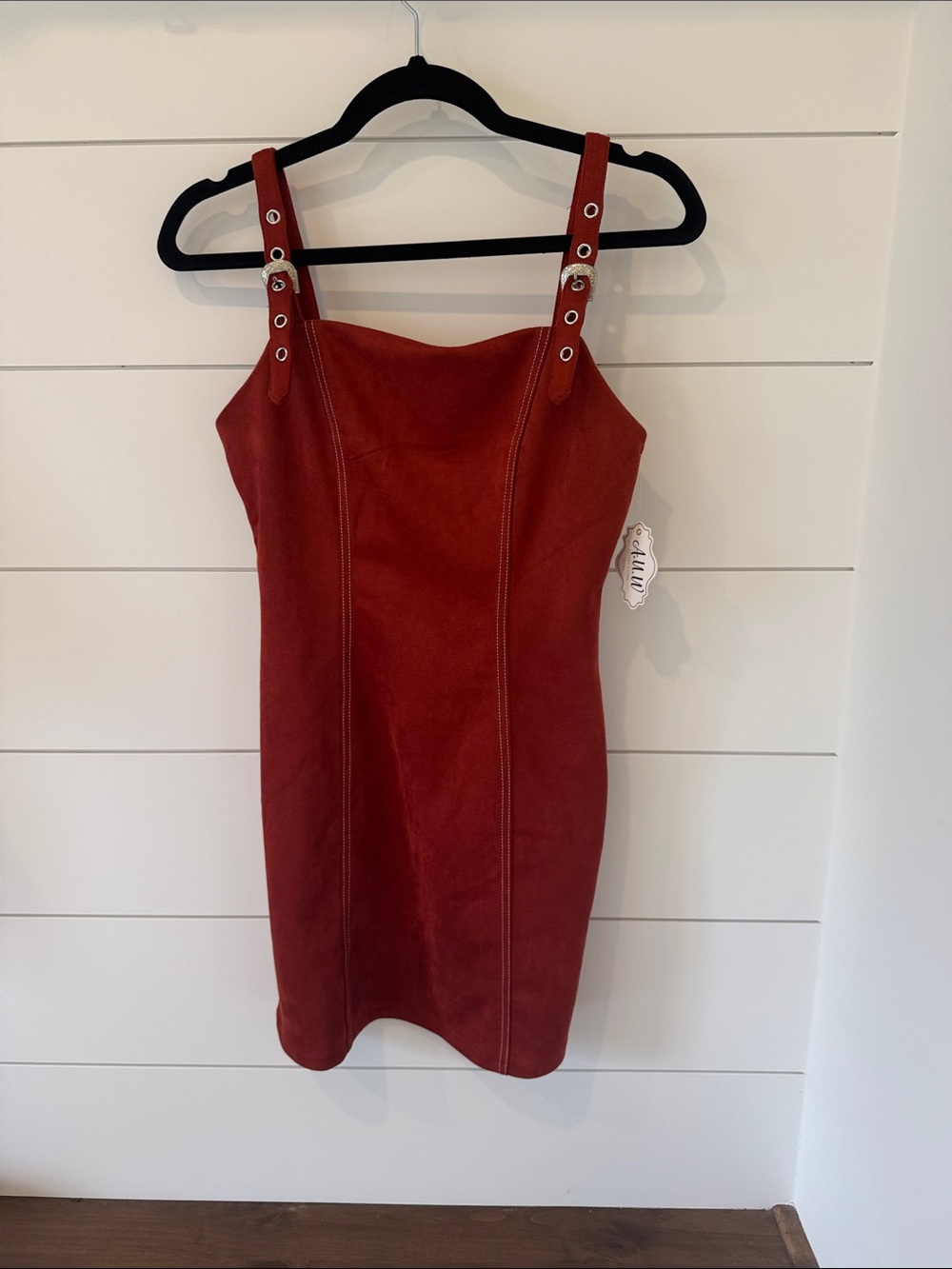 Red Mini Dress with Buckle Straps